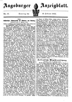 Augsburger Anzeigeblatt Sonntag 18. Februar 1855