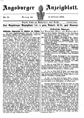 Augsburger Anzeigeblatt Montag 19. Februar 1855