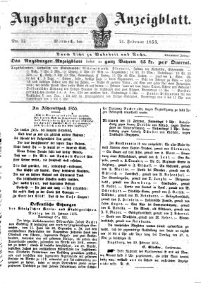 Augsburger Anzeigeblatt Mittwoch 21. Februar 1855