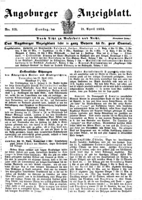 Augsburger Anzeigeblatt Samstag 21. April 1855