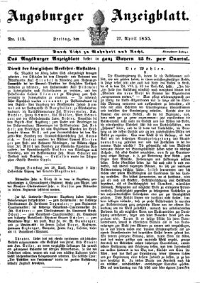 Augsburger Anzeigeblatt Freitag 27. April 1855