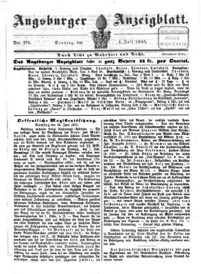 Augsburger Anzeigeblatt Sonntag 1. Juli 1855