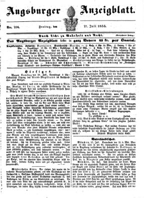 Augsburger Anzeigeblatt Freitag 27. Juli 1855