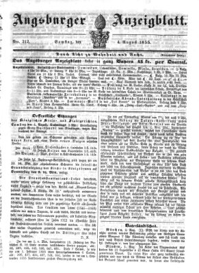 Augsburger Anzeigeblatt Samstag 4. August 1855