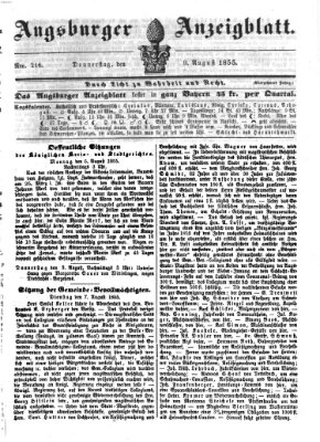 Augsburger Anzeigeblatt Donnerstag 9. August 1855