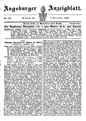 Augsburger Anzeigeblatt Mittwoch 5. September 1855