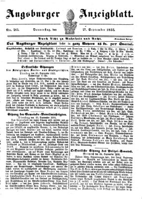 Augsburger Anzeigeblatt Donnerstag 27. September 1855