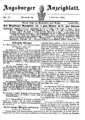 Augsburger Anzeigeblatt Mittwoch 3. Oktober 1855