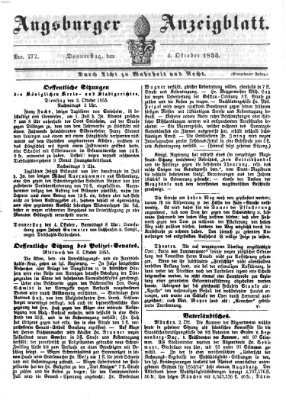 Augsburger Anzeigeblatt Donnerstag 4. Oktober 1855