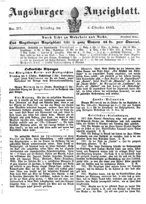 Augsburger Anzeigeblatt Dienstag 9. Oktober 1855