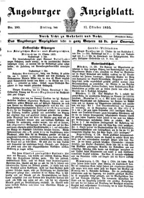 Augsburger Anzeigeblatt Freitag 12. Oktober 1855