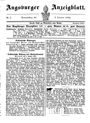 Augsburger Anzeigeblatt Donnerstag 3. Januar 1856