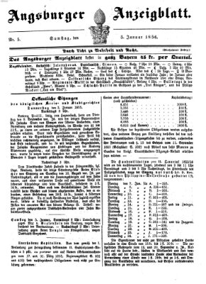 Augsburger Anzeigeblatt Samstag 5. Januar 1856