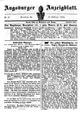 Augsburger Anzeigeblatt Samstag 16. Februar 1856