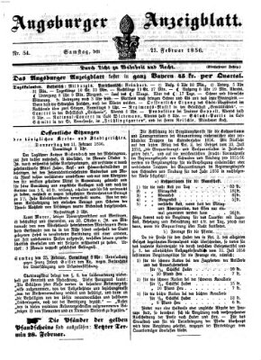 Augsburger Anzeigeblatt Samstag 23. Februar 1856