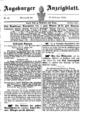 Augsburger Anzeigeblatt Mittwoch 27. Februar 1856