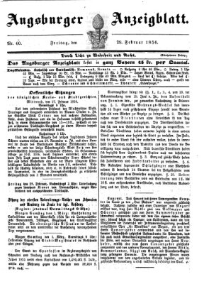 Augsburger Anzeigeblatt Freitag 29. Februar 1856