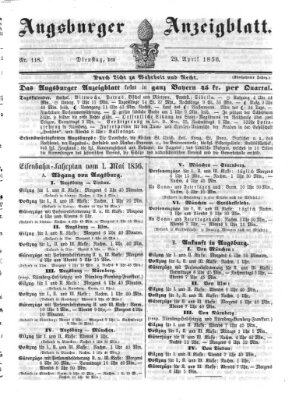 Augsburger Anzeigeblatt Dienstag 29. April 1856