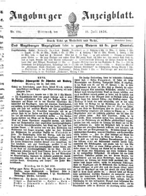 Augsburger Anzeigeblatt Mittwoch 16. Juli 1856