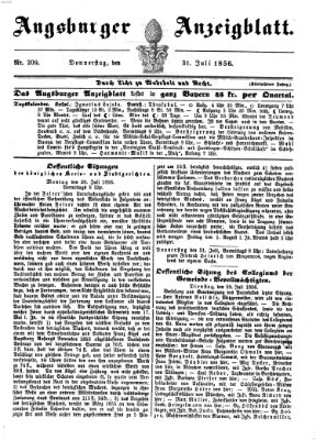 Augsburger Anzeigeblatt Donnerstag 31. Juli 1856