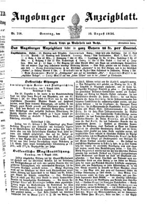 Augsburger Anzeigeblatt Sonntag 10. August 1856