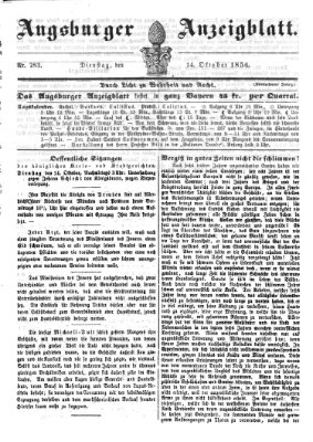 Augsburger Anzeigeblatt Dienstag 14. Oktober 1856