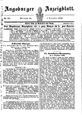 Augsburger Anzeigeblatt Mittwoch 3. Dezember 1856