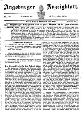 Augsburger Anzeigeblatt Mittwoch 10. Dezember 1856