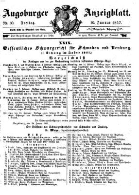 Augsburger Anzeigeblatt Freitag 30. Januar 1857