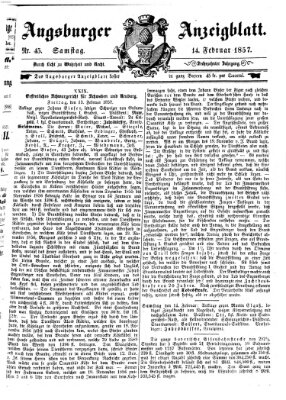 Augsburger Anzeigeblatt Samstag 14. Februar 1857