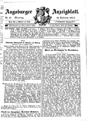 Augsburger Anzeigeblatt Montag 16. Februar 1857