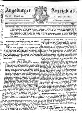 Augsburger Anzeigeblatt Samstag 21. Februar 1857