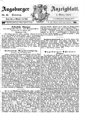 Augsburger Anzeigeblatt Sonntag 1. März 1857