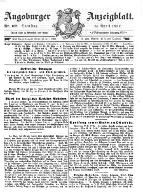 Augsburger Anzeigeblatt Dienstag 14. April 1857