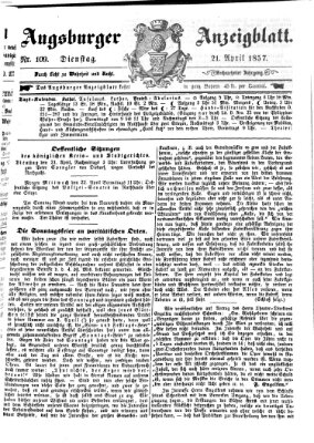 Augsburger Anzeigeblatt Dienstag 21. April 1857