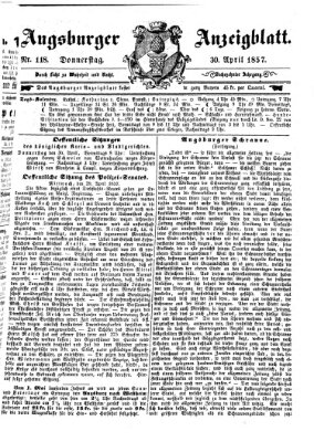 Augsburger Anzeigeblatt Donnerstag 30. April 1857