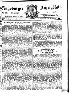 Augsburger Anzeigeblatt Sonntag 3. Mai 1857