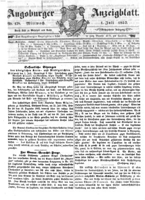 Augsburger Anzeigeblatt Mittwoch 1. Juli 1857