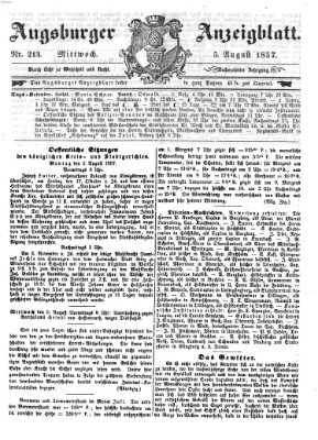 Augsburger Anzeigeblatt Mittwoch 5. August 1857