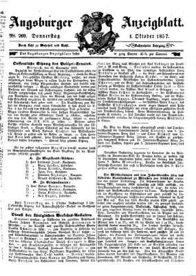 Augsburger Anzeigeblatt Donnerstag 1. Oktober 1857