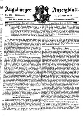 Augsburger Anzeigeblatt Mittwoch 7. Oktober 1857