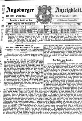 Augsburger Anzeigeblatt Dienstag 10. November 1857