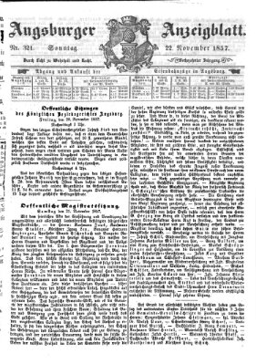 Augsburger Anzeigeblatt Sonntag 22. November 1857