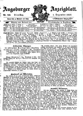 Augsburger Anzeigeblatt Dienstag 1. Dezember 1857