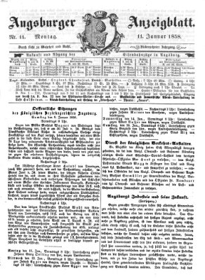 Augsburger Anzeigeblatt Montag 11. Januar 1858