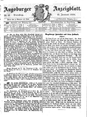 Augsburger Anzeigeblatt Dienstag 12. Januar 1858