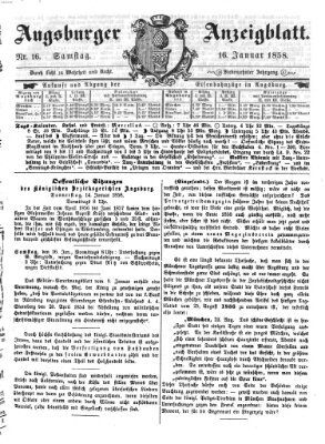 Augsburger Anzeigeblatt Samstag 16. Januar 1858