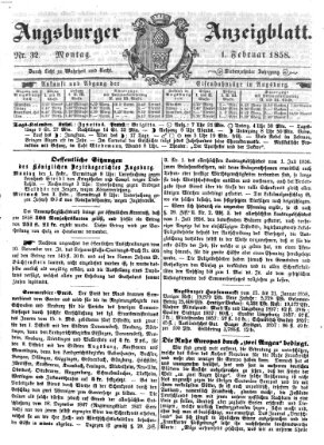 Augsburger Anzeigeblatt Montag 1. Februar 1858