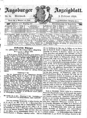 Augsburger Anzeigeblatt Mittwoch 3. Februar 1858