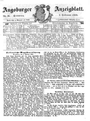 Augsburger Anzeigeblatt Sonntag 7. Februar 1858